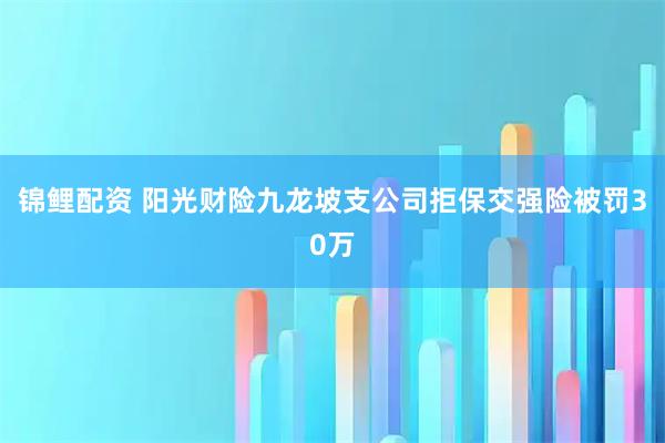 锦鲤配资 阳光财险九龙坡支公司拒保交强险被罚30万